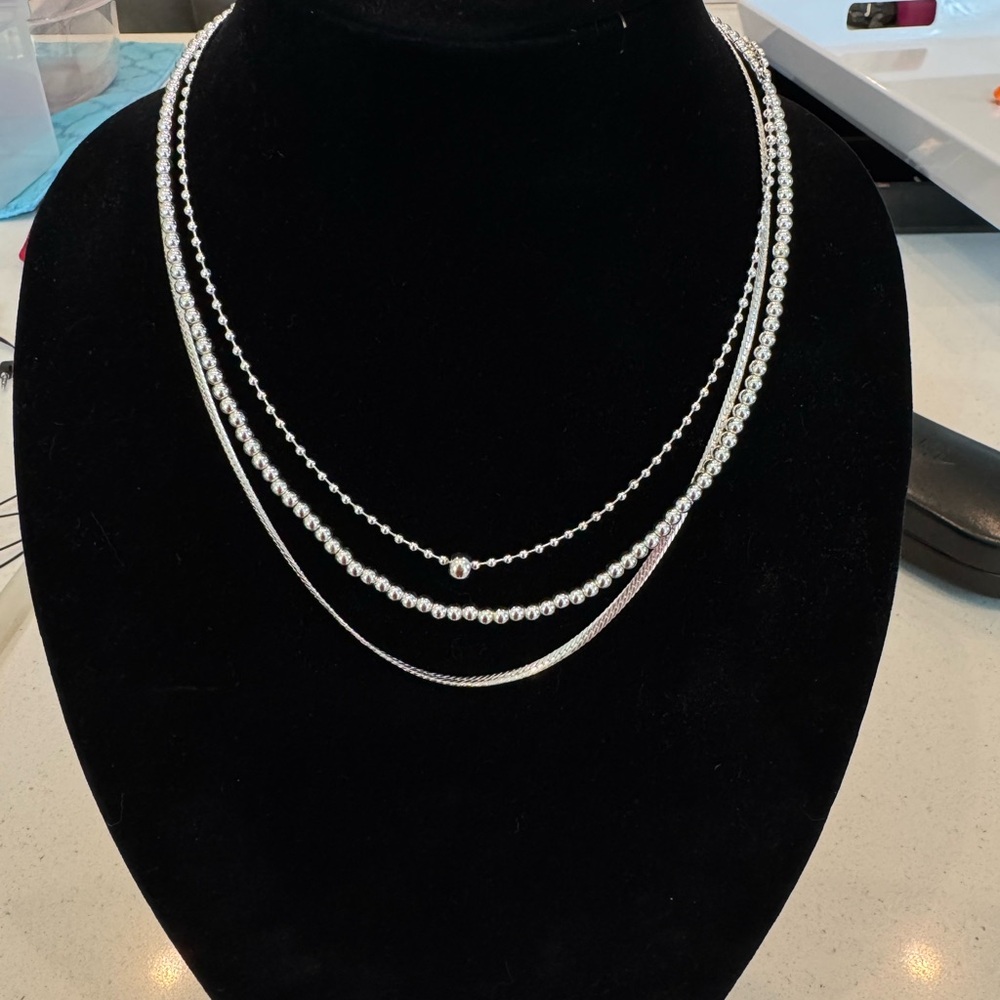 LOFT Silver Multi-Layer Beaded Necklace